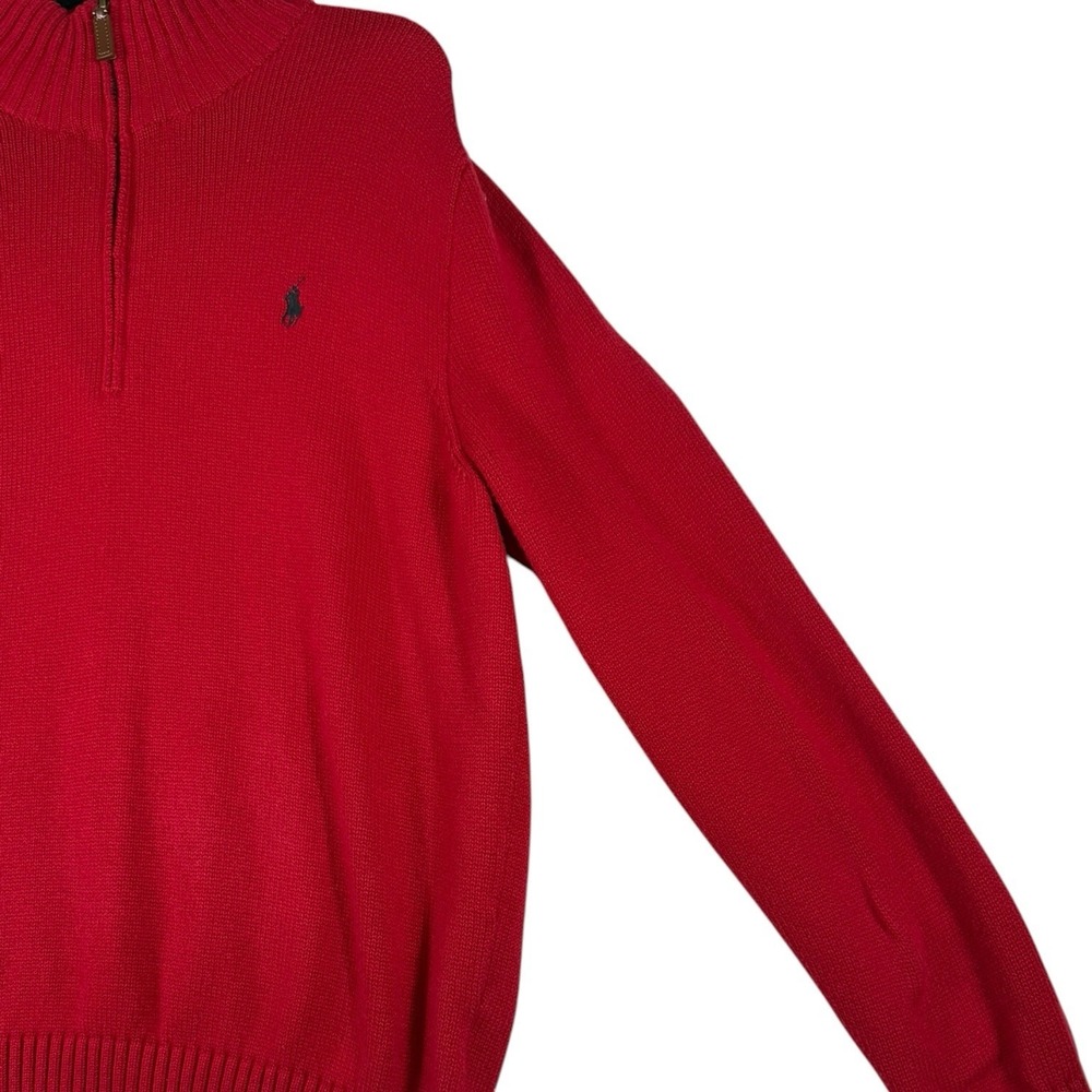Polo Ralph Lauren Red Quarter Zip Sweater Men's Large Cotton Pullover Pony Logo - Picture 4 of 9